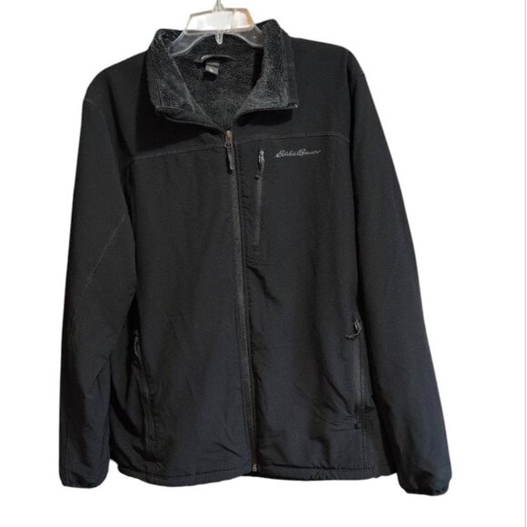 Eddie Bauer Jacket Men's Large Black full Zip Up Fleece Lined Coat with Pockets - Picture 1 of 7